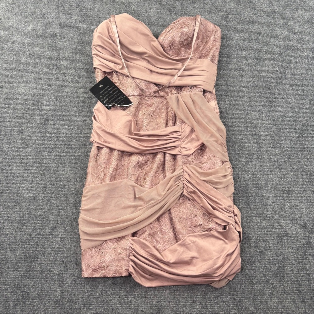 Bebe Wrapped Knit & Lace Dress XS Pink Ruched Strapless Mini Womens 707PJ101L492
